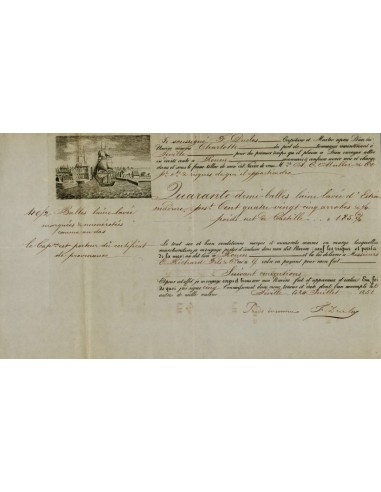 FA1273. DOCUMENTOS. Registro de embarque, buque Charlotte. 1851, Sevilla a Rouen