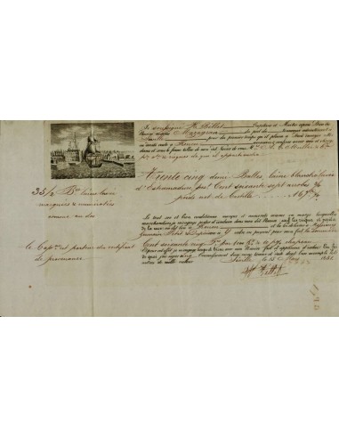 FA1275. DOCUMENTOS. Registro de embarque, buque Mazagran. 1851, Sevilla a Rouen