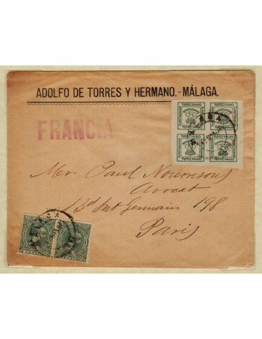 FA1591. HISTORIA POSTAL. 1897, Pieza postal de Malaga a Paris