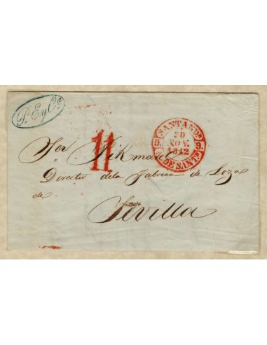 FA1609. HISTORIA POSTAL. 1842, Santander a Sevilla