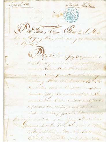 FA7719. TIMBROLOGIA. 1854. Manuscrito, papel sellado o timbrado, Sello Tercero (3º) 4 Reales