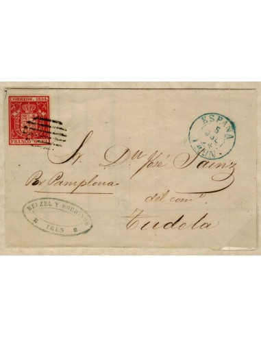 FA1620. HISTORIA POSTAL. 1854, Irún a Tudela