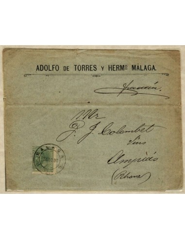 FA1636. HISTORIA POSTAL. 1886, Malaga a Ampuis (Francia)