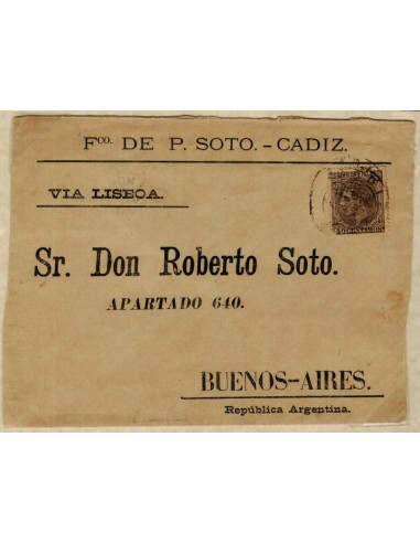 FA1637. HISTORIA POSTAL. 1889, Cadiz a Buenos Aires (Argentina)