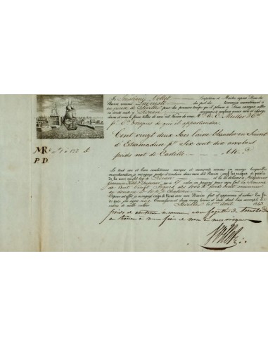 FA1306. DOCUMENTOS. Registro de embarque, buque Lainiste. 1843, Sevilla a Rouen
