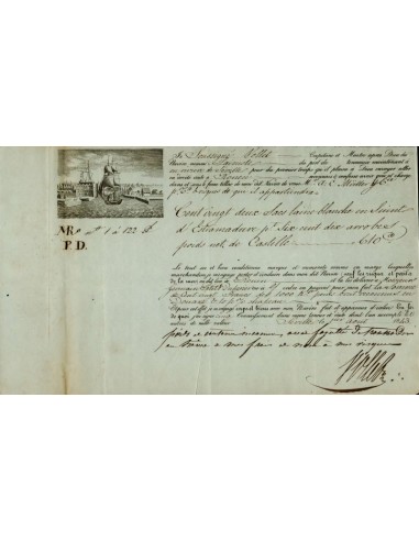 FA1307. DOCUMENTOS. Registro de embarque, buque Lainiste. 1843, Sevilla a Rouen