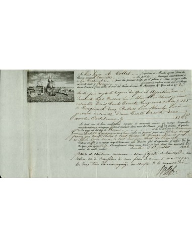 FA1309. DOCUMENTOS. Registro de embarque, buque Lainiste. 1842, Sevilla a Rouen