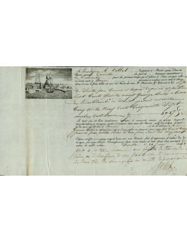 FA1310. DOCUMENTOS. Registro de embarque, buque Lainiste. 1842, Sevilla a Rouen
