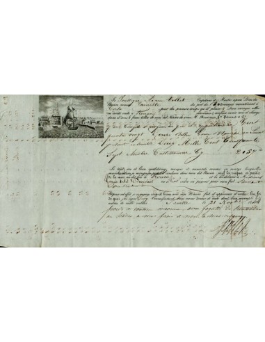 FA1311. DOCUMENTOS. Registro de embarque, buque Lainiste. 1844, Sevilla a Rouen