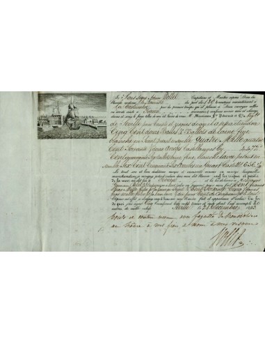 FA1313. DOCUMENTOS. Registro de embarque, buque Lainiste. 1843, Sevilla a Rouen