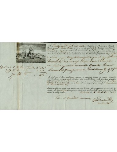 FA1315. DOCUMENTOS. Registro de embarque, buque Bon Pere. 1843, Sevilla a Rouen