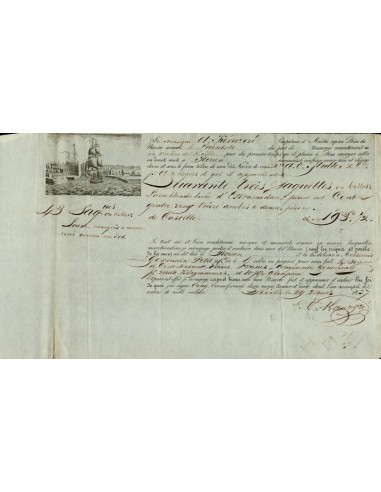 FA1316. DOCUMENTOS. Registro de embarque, buque Lainiste. 1837, Sevilla a Rouen