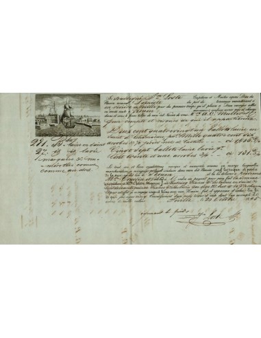 FA1321. DOCUMENTOS. Registro de embarque, buque Lainiste. 1845, Sevilla a Rouen
