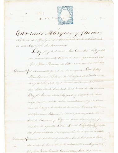 FA7731. TIMBROLOGIA. 1865. Manuscrito, papel sellado o timbrado,  Sello Octavo (8º) 4 Reales