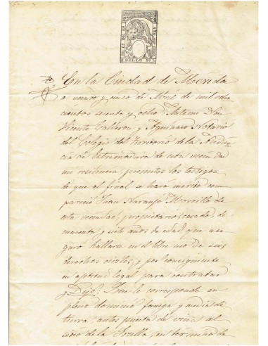 FA7732. TIMBROLOGIA. 1868. Manuscrito, papel sellado o timbrado,  Sello Noveno (9º) 20 céntimos de escudo