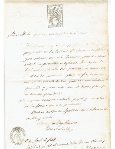FA7734. TIMBROLOGIA. 1869. Manuscrito, papel sellado o timbrado,  Sello Noveno (9º) 200 milesimas, HABILITADO