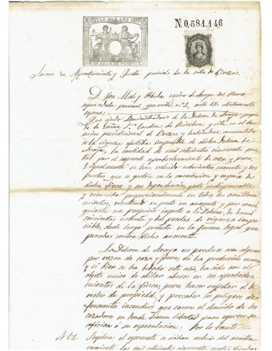 FA7747. TIMBROLOGIA. 1877. Manuscrito, papel sellado o timbrado,  Sello 11º - 50 centimos de peseta