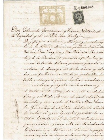 FA7748. TIMBROLOGIA. 1877. Manuscrito, papel sellado o timbrado,  Sello 10º - 1 peseta