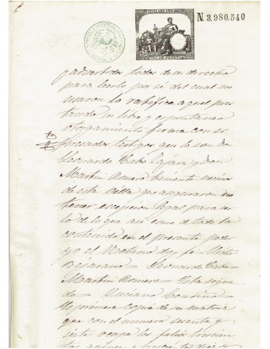 FA7751. TIMBROLOGIA. 1883. Manuscrito, papel sellado o timbrado,  Sello 12º - 75 centimos de peseta