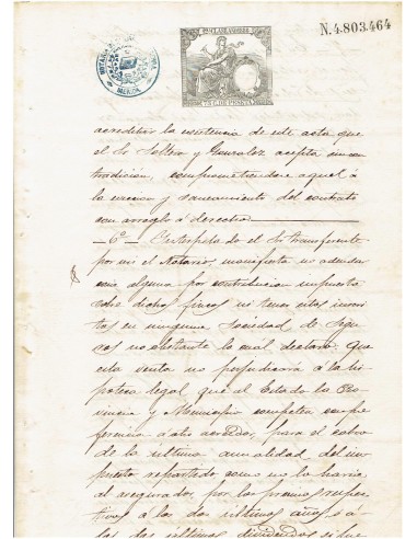 FA7754. TIMBROLOGIA. 1886. Manuscrito, papel sellado o timbrado, Sello 12º - 75 centimos de peseta