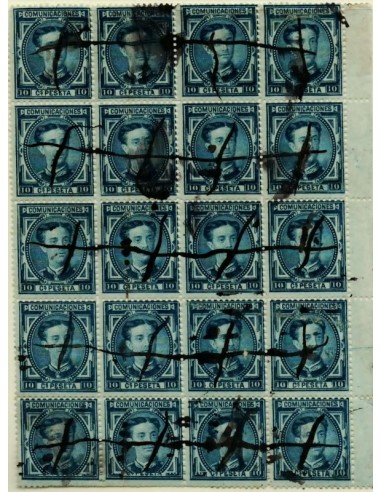 FA1705. HISTORIA POSTAL. 1875. Bloque 20 sellos de 10 centimos Alfonso XII