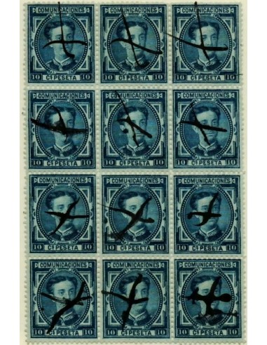 FA1706. HISTORIA POSTAL. 1875. Bloque 12 sellos de 10 centimos Alfonso XII