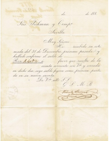FA1430. DOCUMENTOS. 1877, documento circulado de Sevilla a Mérida