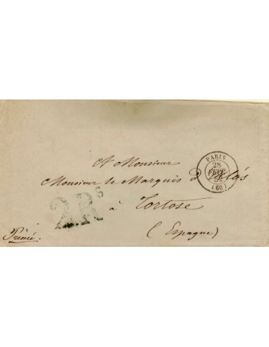 FA1748. PREFILATELIA. 1852, Paris a Tortosa