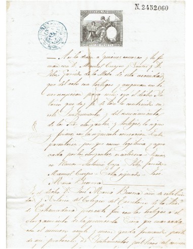 FA7756. TIMBROLOGIA. 1888. Manuscrito, papel sellado o timbrado, Sello 12º - 75 centimos de peseta