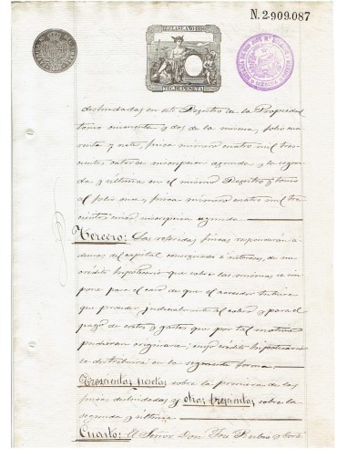 FA7758. TIMBROLOGIA. 1890. Manuscrito, papel sellado o timbrado, Sello 12º - 75 centimos de peseta