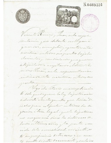 FA7759. TIMBROLOGIA. 1891. Manuscrito, papel sellado o timbrado, Sello 12º - 75 centimos de peseta