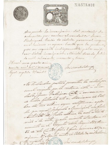 FA7761. TIMBROLOGIA. 1893. Manuscrito, papel sellado o timbrado, Sello 12º - 75 centimos de peseta