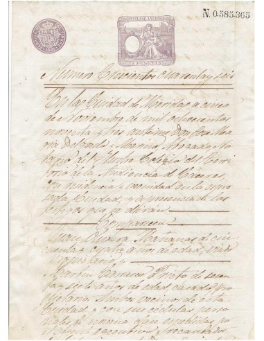 FA7762. TIMBROLOGIA. 1893. Manuscrito, papel sellado o timbrado, Sello 11º - 2 pesetas