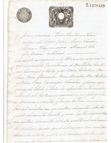 FA7763. TIMBROLOGIA. 1894. Manuscrito, papel sellado o timbrado, Sello 12º - 75 centimos de peseta