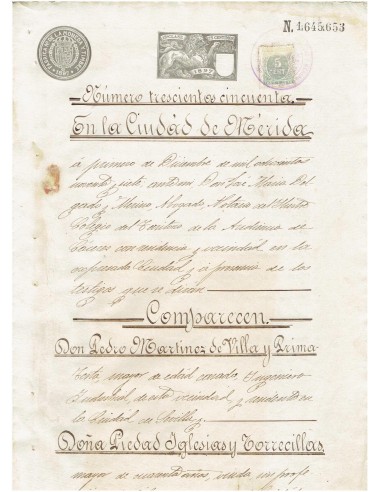 FA7765. TIMBROLOGIA. 1897. Manuscrito, papel sellado o timbrado, Sello 12º - 75 centimos de peseta