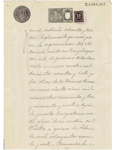 FA7767. TIMBROLOGIA. 1899. Manuscrito, papel sellado o timbrado, Sello 12º - 75 centimos de peseta