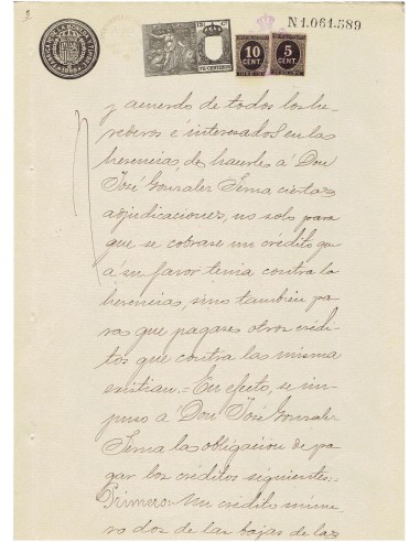 FA7768. TIMBROLOGIA. 1899. Manuscrito, papel sellado o timbrado, Sello 13º - 75 centimos de peseta