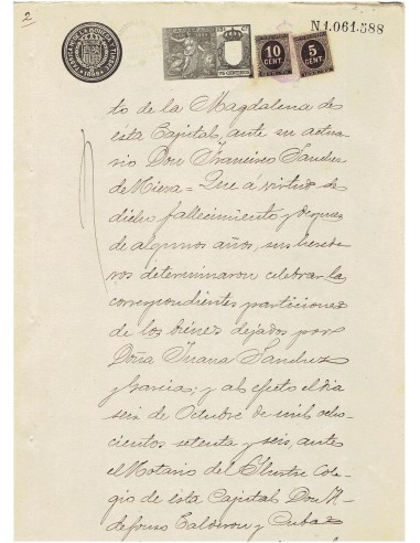 FA7769. TIMBROLOGIA. 1899. Manuscrito, papel sellado o timbrado, Sello 13º - 75 centimos de peseta