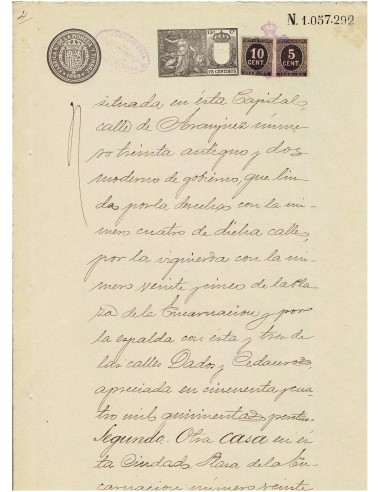 FA7770. TIMBROLOGIA. 1899. Manuscrito, papel sellado o timbrado, Sello 13º - 75 centimos de peseta