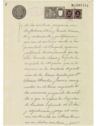 FA7772. TIMBROLOGIA. 1899. Manuscrito, papel sellado o timbrado, Sello 13º - 75 centimos de peseta