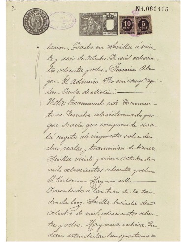 FA7773. TIMBROLOGIA. 1899. Manuscrito, papel sellado o timbrado, Sello 13º - 75 centimos de peseta