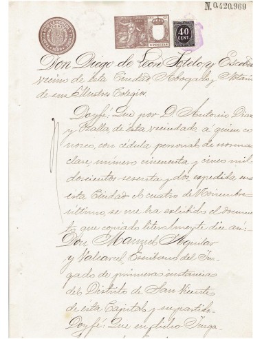 FA7774. TIMBROLOGIA. 1899. Manuscrito, papel sellado o timbrado, Sello 11º - 2 pesetas