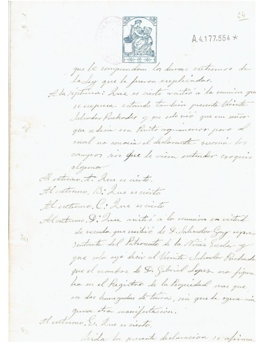 FA7782. TIMBROLOGIA. Documento manuscrito, papel sellado o timbrado, Sello 12º clase - 50 centimos
