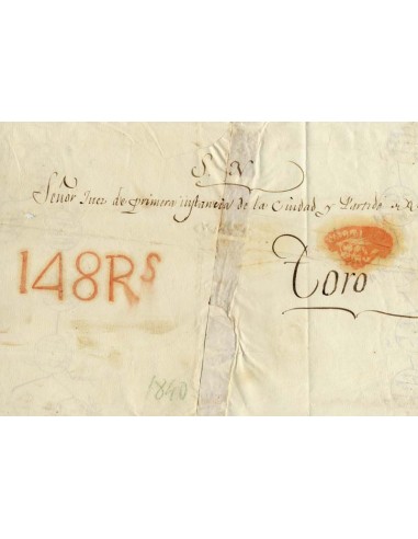 FA1944. PORTEOS. Sin fecha, cubierta oficial de Valladolid a Toro con porteo de 148 reales