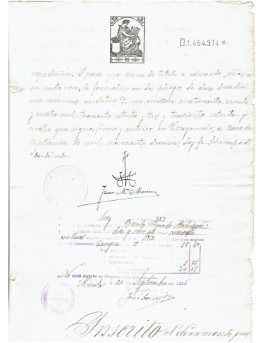 FA7786. TIMBROLOGIA. Documento manuscrito, papel sellado o timbrado, Sello 12º - 50 centimos