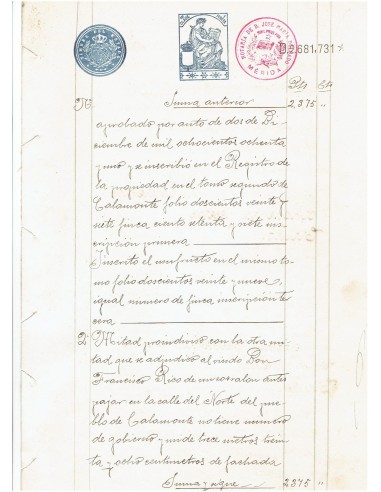 FA7787. TIMBROLOGIA. Documento manuscrito, papel sellado o timbrado, Sello 11º - 1 peseta