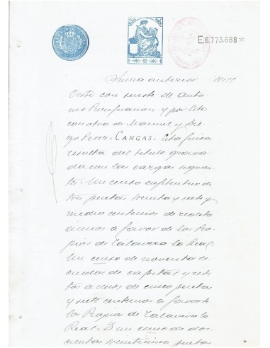 FA7788. TIMBROLOGIA. Documento manuscrito, papel sellado o timbrado, Sello 11º - 1 peseta