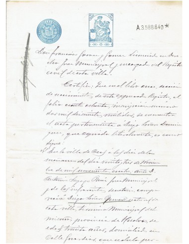 FA7790. TIMBROLOGIA. Documento manuscrito, papel sellado o timbrado, Sello 12º - 10 centimos