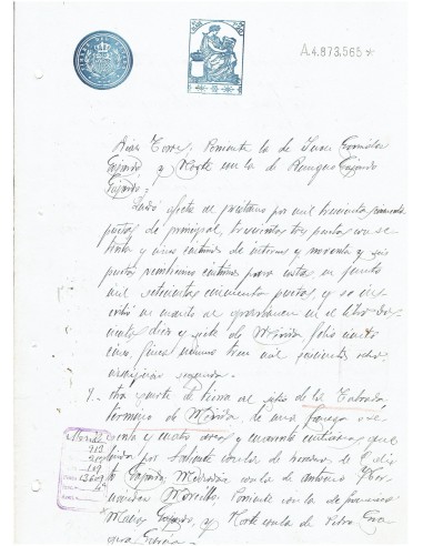 FA7791. TIMBROLOGIA. Documento manuscrito, papel sellado o timbrado, Sello 11º - 1 peseta