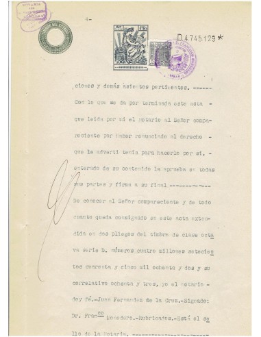 FA7802. TIMBROLOGIA. Documento manuscrito, papel sellado o timbrado, Sello 8º - 0,50 pesetas